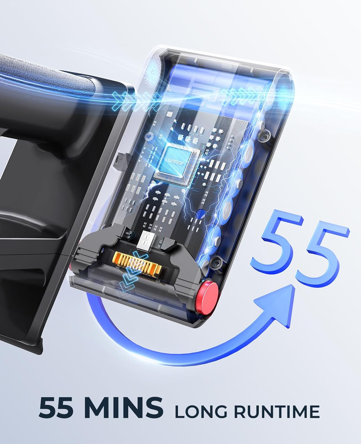 Laresar E8 Cordless Vacuum Cleaner for Home, 38000Pa 450W Powerful Stick Vacuum, Touch Screen, 55 Mins Detachable Battery, 3-Speed Adjustment, Lightweight Handheld Vacuum, Hardhood Floor/Carpet/Pet Hair