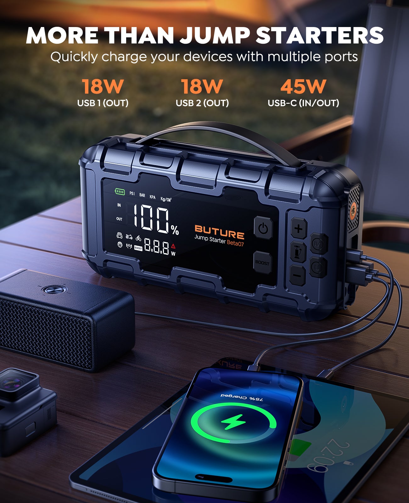 BUTURE 6000A Car Jump Starter with Air Compressor 160 PSI, 45W Charging Battery Booster