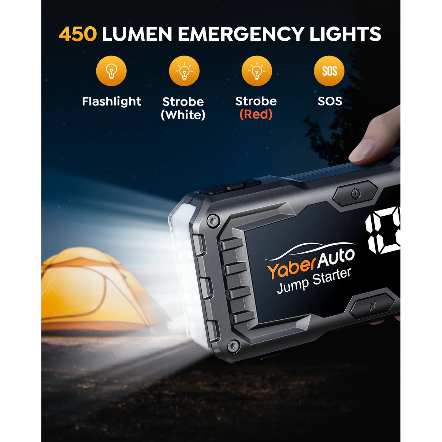 YaberAuto Car jump starter 4000A 21800mAh(for 10L Gas/9L Diesel) Powerful Portable Jump Box with Fast Charge, Extended Cables, 450 Lumens Light