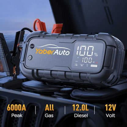 YaberAuto Car Battery Jump Starter 6000A Powerful Portable Jump Box for All Gas/12L Diesel Engines