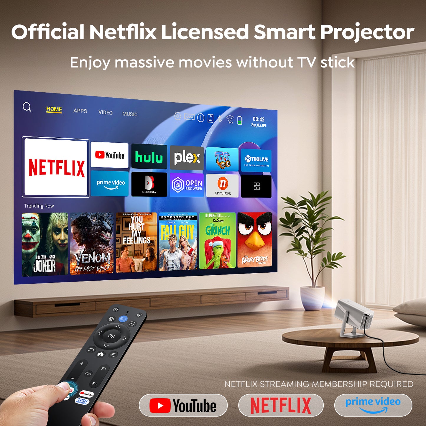 TOPTRO Smart Projector, Netflix Officially Licensed with Built-in Streaming Apps, Native 1080P Support 4K, Dolby Audio, Wi-Fi 6 & Bluetooth, Auto Focus & Keystone, 360° Rotatable Stand