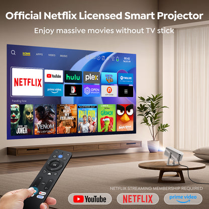 TOPTRO Smart Projector, Netflix Officially Licensed with Built-in Streaming Apps, Native 1080P Support 4K, Dolby Audio, Wi-Fi 6 & Bluetooth, Auto Focus & Keystone, 360° Rotatable Stand