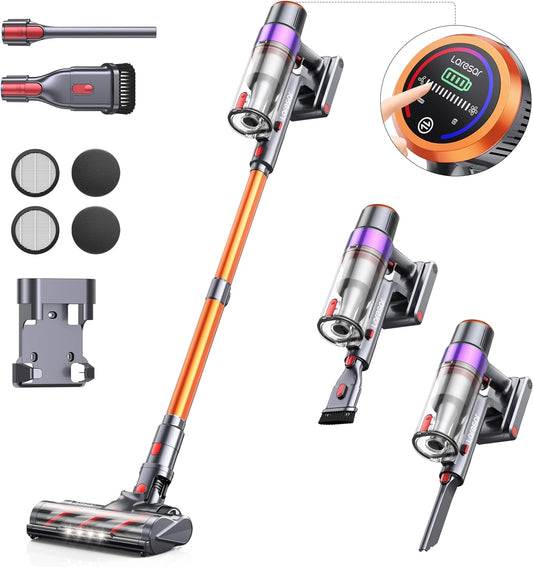 Laresar E8 Cordless Vacuum Cleaner for Home, 38000Pa 450W Powerful Stick Vacuum, Touch Screen, 55 Mins Detachable Battery, 3-Speed Adjustment, Lightweight Handheld Vacuum, Hardhood Floor/Carpet/Pet Hair