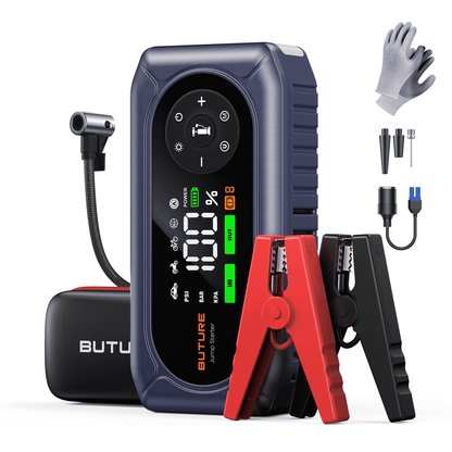 BUTURE BC02 Car Jump Starter with Air Compressor, 12V Battery Booster, Jump Box for 9.0L Gas/8.0L Diesel, 150PSI Digital Tire Inflator, Power Bank