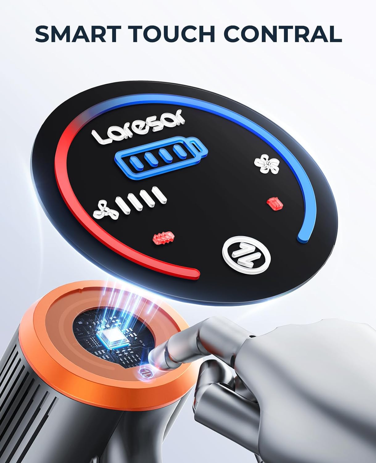 Laresar E8 Cordless Vacuum Cleaner for Home, 38000Pa 450W Powerful Stick Vacuum, Touch Screen, 55 Mins Detachable Battery, 3-Speed Adjustment, Lightweight Handheld Vacuum, Hardhood Floor/Carpet/Pet Hair