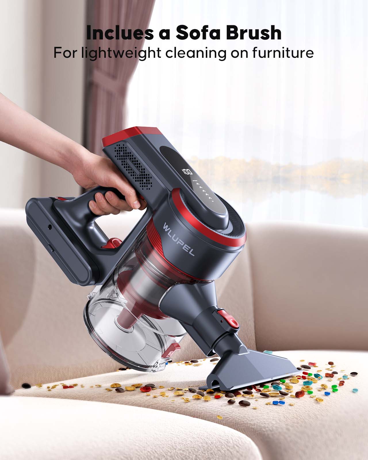 Wlupel H8S Cordless Vacuum Cleaner, 38Kpa 450W Lightweight Stick Vacuum Cleaner, 55 mins Runtime, LED Touch Screen for Pet Hair Carpet Floors