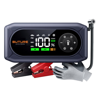 BUTURE BC02 Car Jump Starter with Air Compressor, 12V Battery Booster, Jump Box for 9.0L Gas/8.0L Diesel, 150PSI Digital Tire Inflator, Power Bank