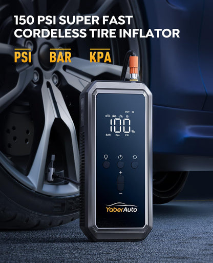 YaberAuto 3000A Peak Car Jump Starter, 21800mAh Portable Battery Booster with 150PSI Air Compressor, 12V Jump Box for 9.0L Gas/8.0L Diesel, LCD Display & LED Light