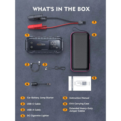 YaberAuto Car Battery Jump Starter 6000A Powerful Portable Jump Box for All Gas/12L Diesel Engines