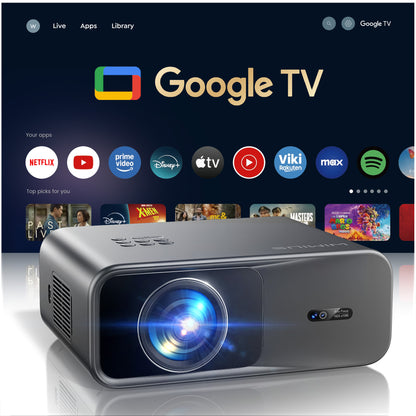 WiMiUS 4K Google TV Projector, 400 Lumens, Dolby Audio, Auto Focus, Auto Keystone Correction and Smart Screen Alignment