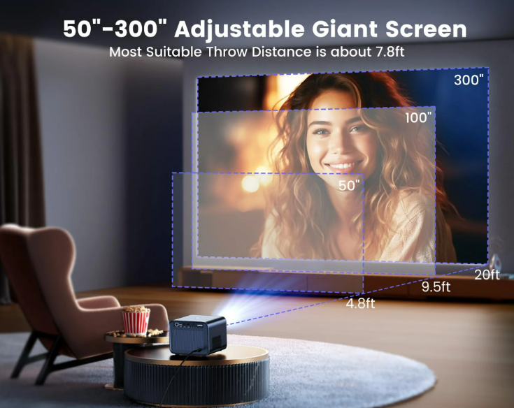 [Netflix Certified & Dolby Audio] WiMiUS K9 Projector with WiFi and Bluetooth, 700ANSI Lumens, Auto Focus & 6D Keystone, Built-in Streaming Apps, Outdoor & Home Theater Movies