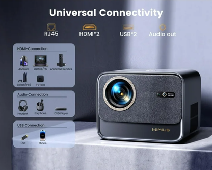 [Netflix Certified & Dolby Audio] WiMiUS K9 Projector with WiFi and Bluetooth, 700ANSI Lumens, Auto Focus & 6D Keystone, Built-in Streaming Apps, Outdoor & Home Theater Movies