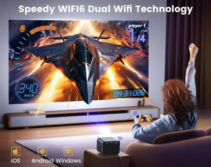 [Netflix Certified & Dolby Audio] WiMiUS K9 Projector with WiFi and Bluetooth, 700ANSI Lumens, Auto Focus & 6D Keystone, Built-in Streaming Apps, Outdoor & Home Theater Movies