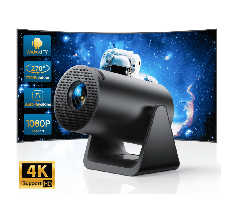 [Built-in Apps] Mini Projector with WiFi6 & Bluetooth, Auto Keystone, 1080P Support, 300 ANSI, 270° Rotatable Stand, Portable for Home Outdoor