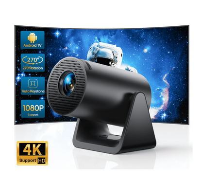 [Built-in Apps] Mini Projector with WiFi6 & Bluetooth, Auto Keystone, 1080P Support, 300 ANSI, 270° Rotatable Stand, Portable for Home Outdoor