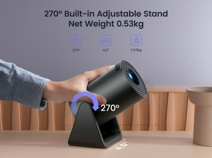 [Built-in Apps] Mini Projector with WiFi6 & Bluetooth, Auto Keystone, 1080P Support, 300 ANSI, 270° Rotatable Stand, Portable for Home Outdoor