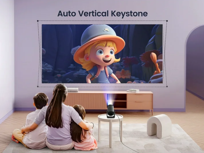 [Built-in Apps] Mini Projector with WiFi6 & Bluetooth, Auto Keystone, 1080P Support, 300 ANSI, 270° Rotatable Stand, Portable for Home Outdoor