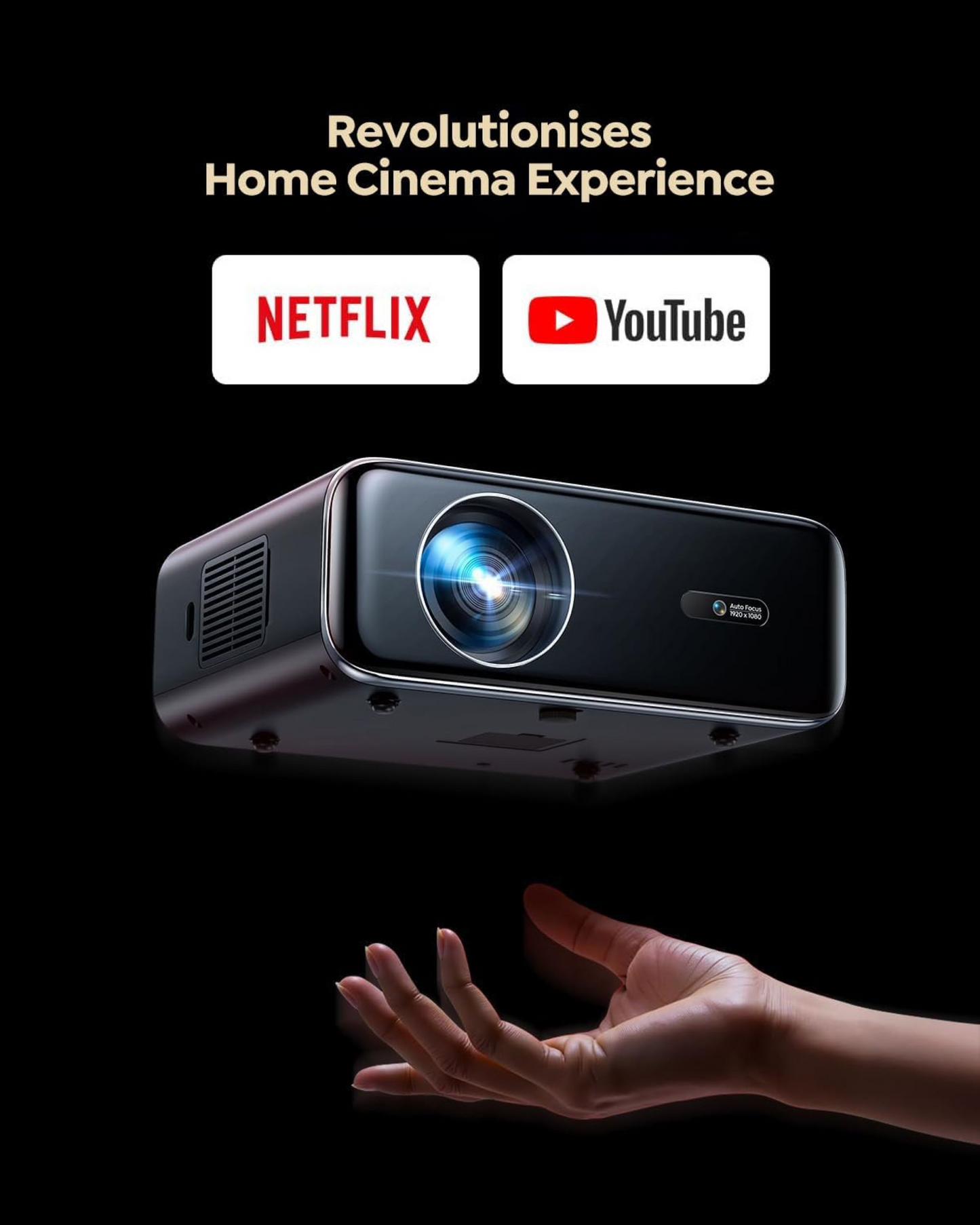 WiMiUS Smart Projector with Licensed Netflix, Native 1080P 4K Supported, 600 ANSI Lumen, Dolby Audio Dual Speakers, Auto Focus and Keystone, Home Theater Projector with WiFi and Bluetooth