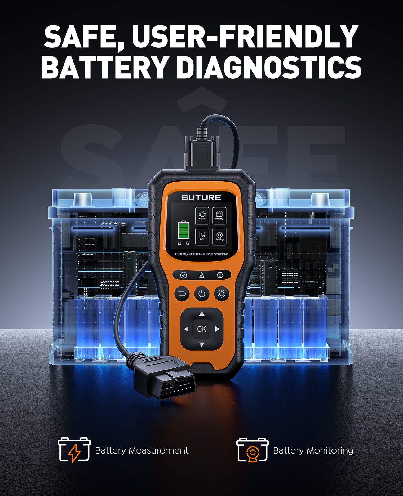 BUTURE 5000A Car Jump Starter with OBD II Scanner, 12V Portable Car Battery Booster for All Gas / 10.0L Diesel Engines