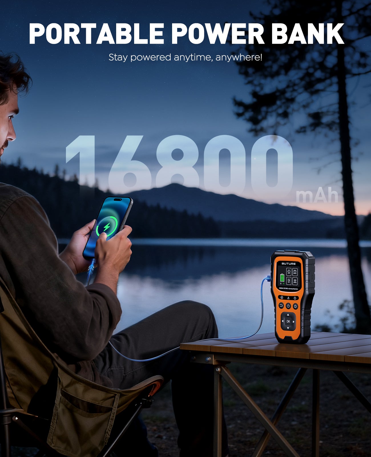 BUTURE 5000A Car Jump Starter with OBD II Scanner, 12V Portable Car Battery Booster for All Gas / 10.0L Diesel Engines
