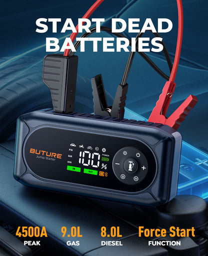 Car jump starter 5000A 26800mAh(All Gas/10L Diesel) Powerful Portable Jump Box with Fast Charge, Extended Cables, and Lights