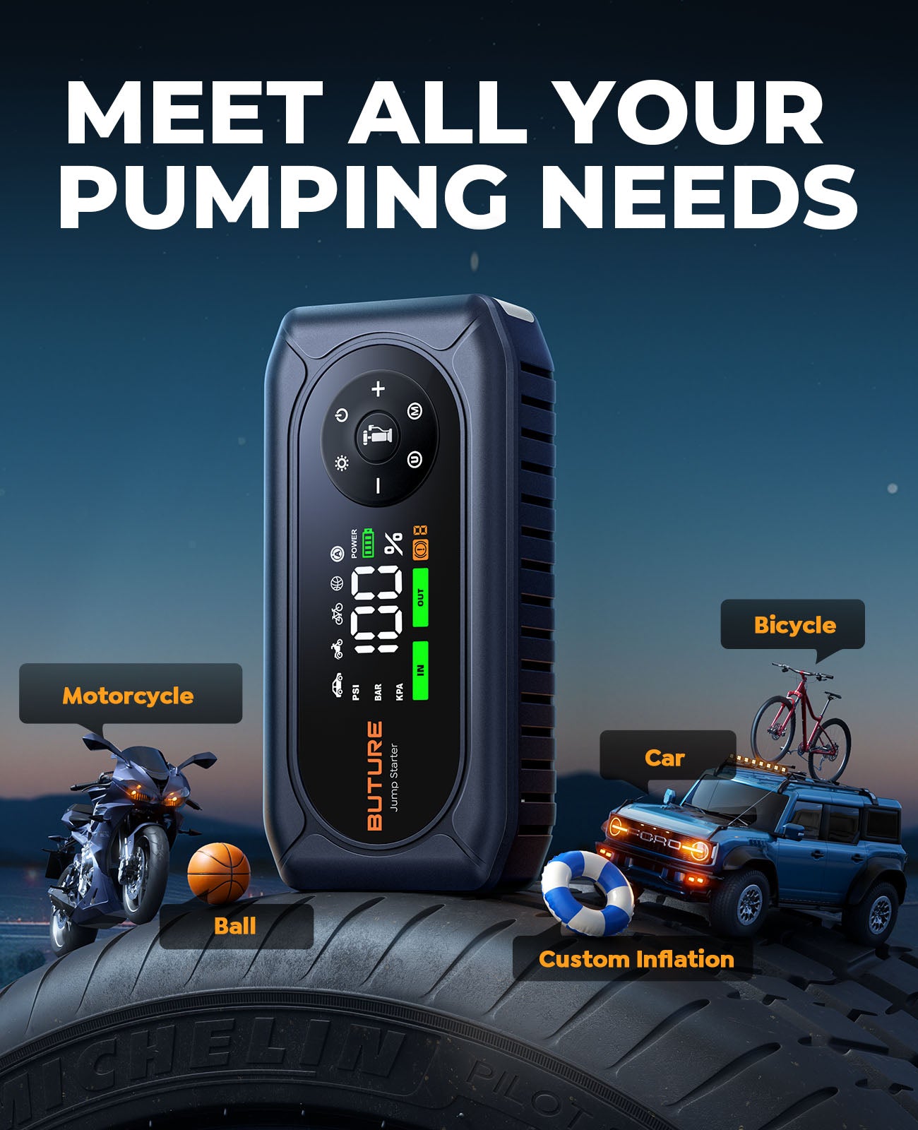 Car jump starter 5000A 26800mAh(All Gas/10L Diesel) Powerful Portable Jump Box with Fast Charge, Extended Cables, and Lights