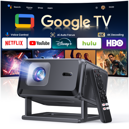TOPTRO Google TV Projector, Native 1080P Smart Projector Support 4K, Auto Focus & Keystone, 90° Rotatable Stand, Short Throw Home Theater Projector with WiFi & Bluetooth