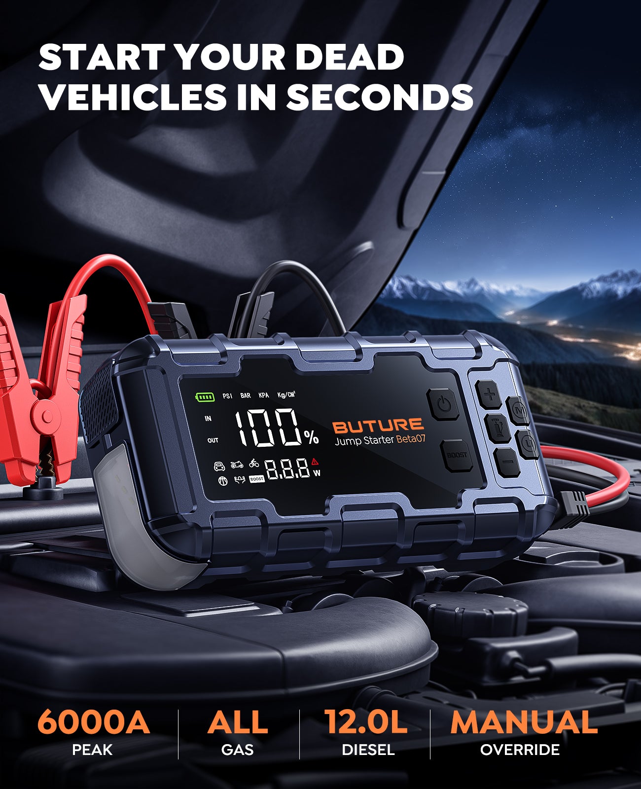 BUTURE 6000A Car Jump Starter with Air Compressor 160 PSI, 45W Charging Battery Booster