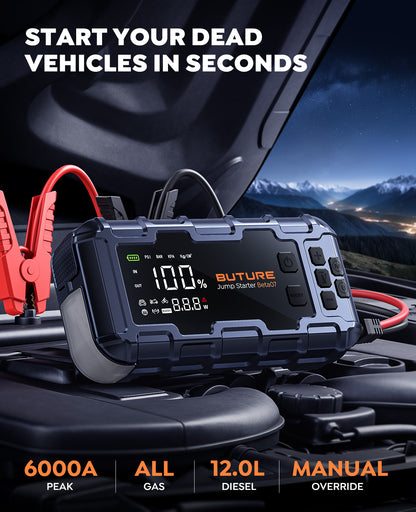 BUTURE 6000A Car Jump Starter with Air Compressor 160 PSI, 45W Charging Battery Booster