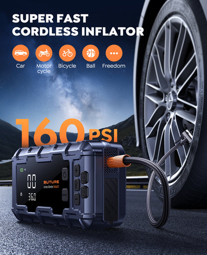 BUTURE 6000A Car Jump Starter with Air Compressor 160 PSI, 45W Charging Battery Booster