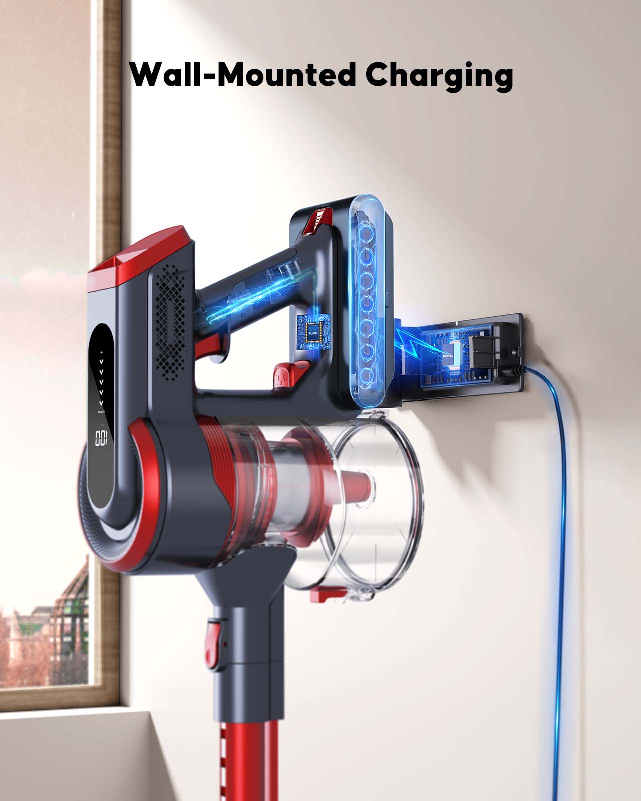 Wlupel H8S Cordless Vacuum Cleaner, 38Kpa 450W Lightweight Stick Vacuum Cleaner, 55 mins Runtime, LED Touch Screen for Pet Hair Carpet Floors