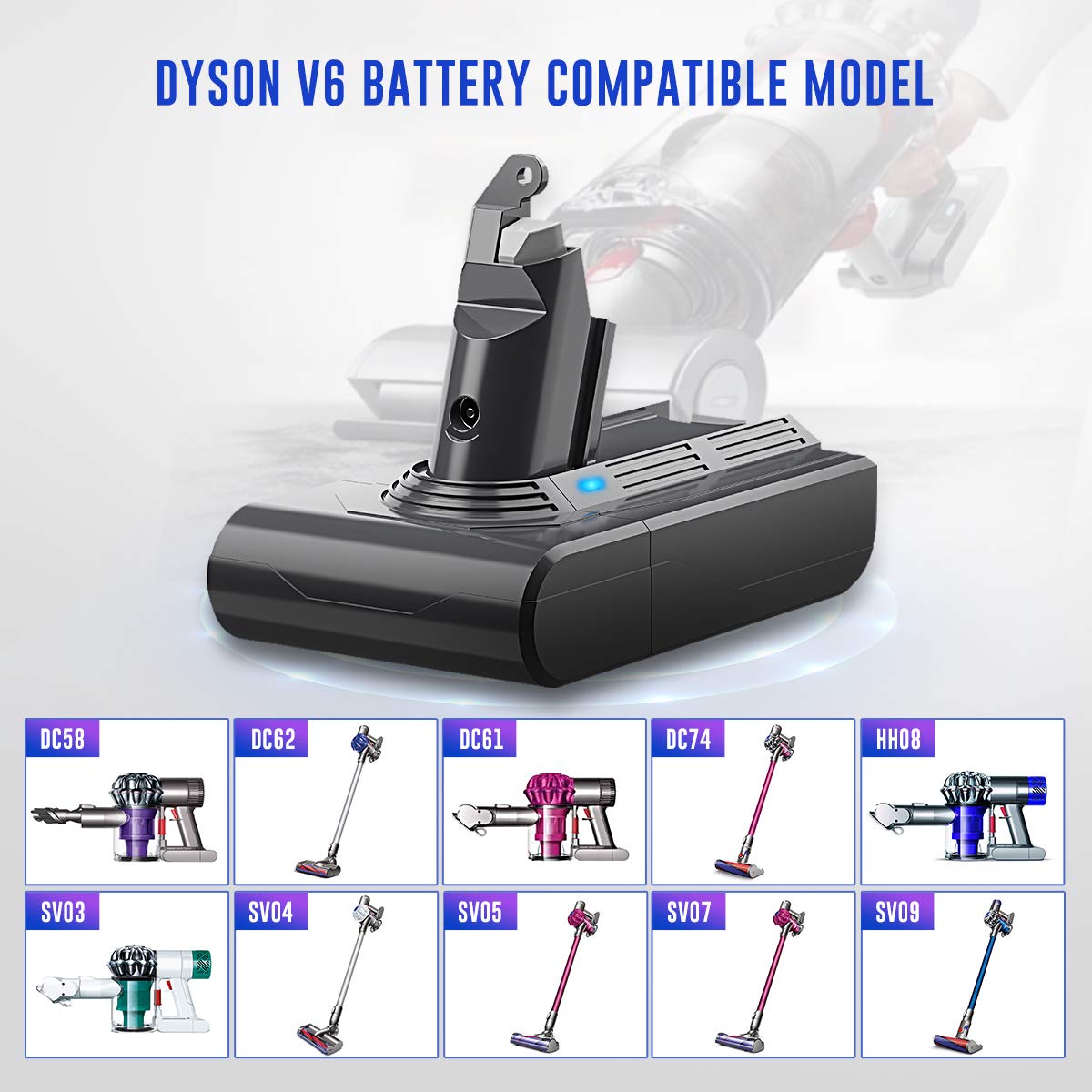 BuTurePre V6 Replacement Battery for Dyson V6, 21.6V Li-ion Compatible with Dyson V6 DC59 DC62 DC58 DC61 DC72 DC74 V6 Animal