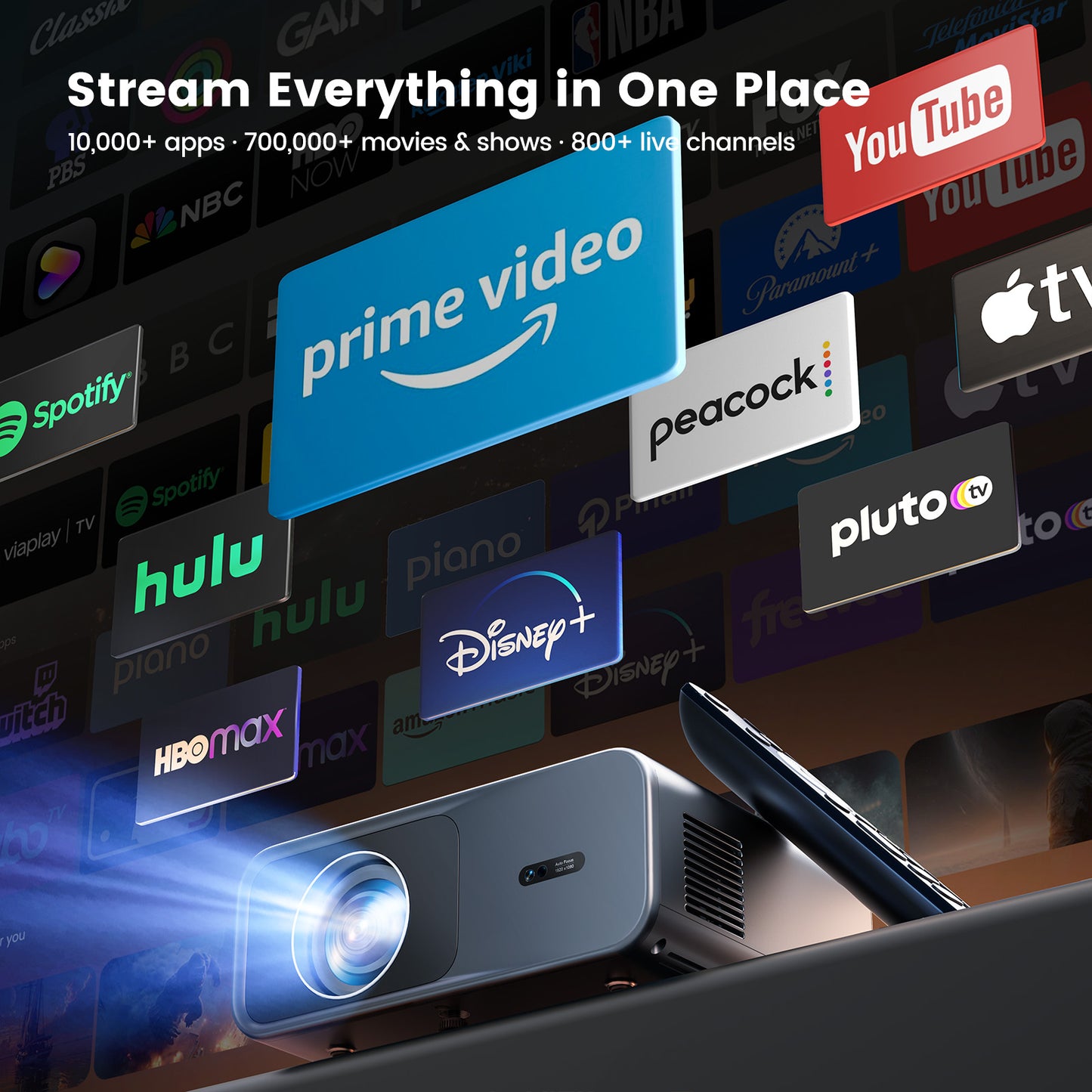 WiMiUS 4K Google TV Projector, 400 Lumens, Dolby Audio, Auto Focus, Auto Keystone Correction and Smart Screen Alignment