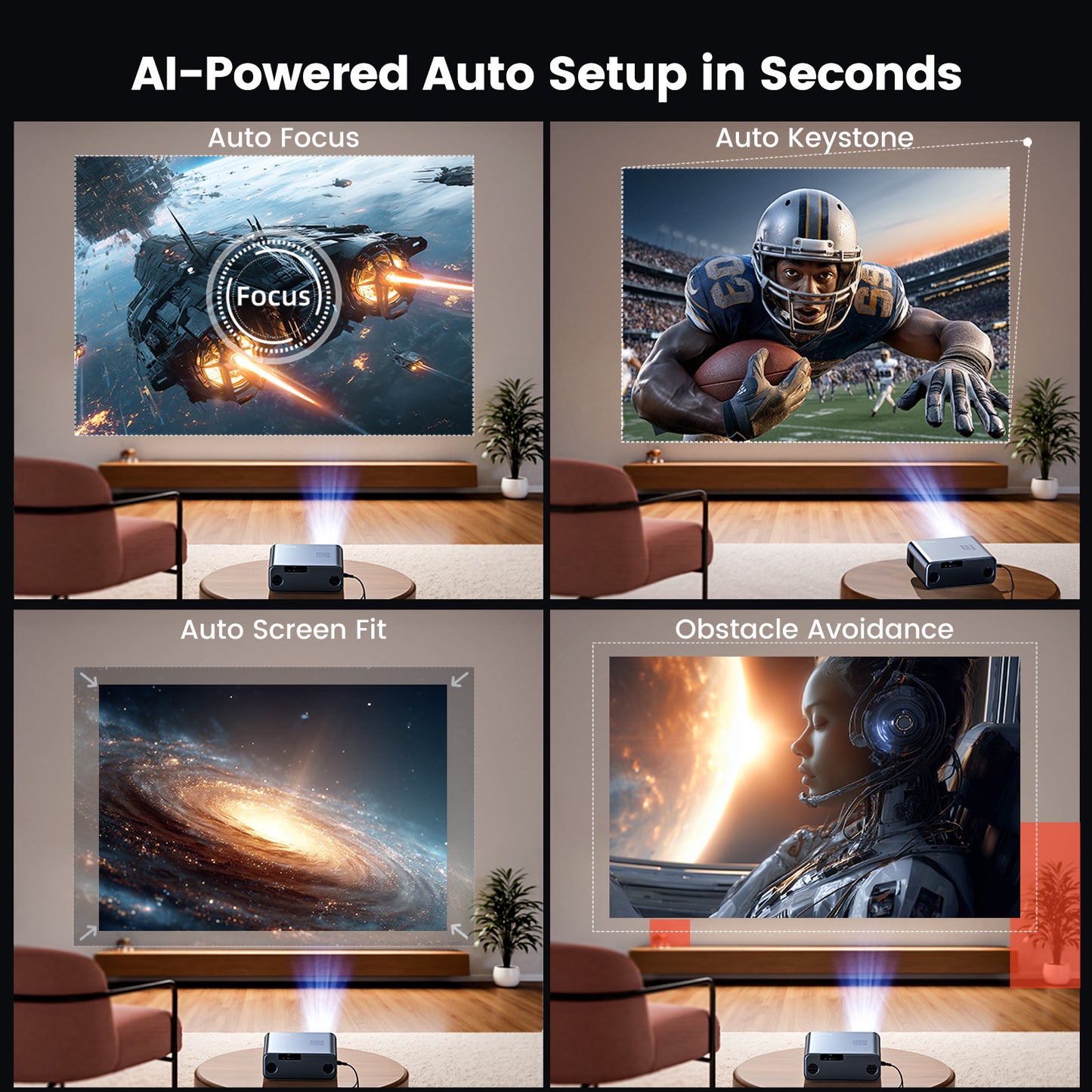 WiMiUS 4K Google TV Projector, 400 Lumens, Dolby Audio, Auto Focus, Auto Keystone Correction and Smart Screen Alignment